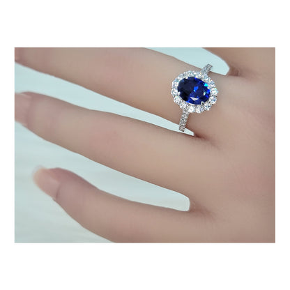 DIANA Oval Blue Halo Ring in Sterling Silver