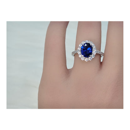 DIANA Oval Blue Halo Ring in Sterling Silver