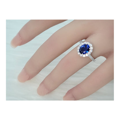 DIANA Oval Blue Halo Ring in Sterling Silver