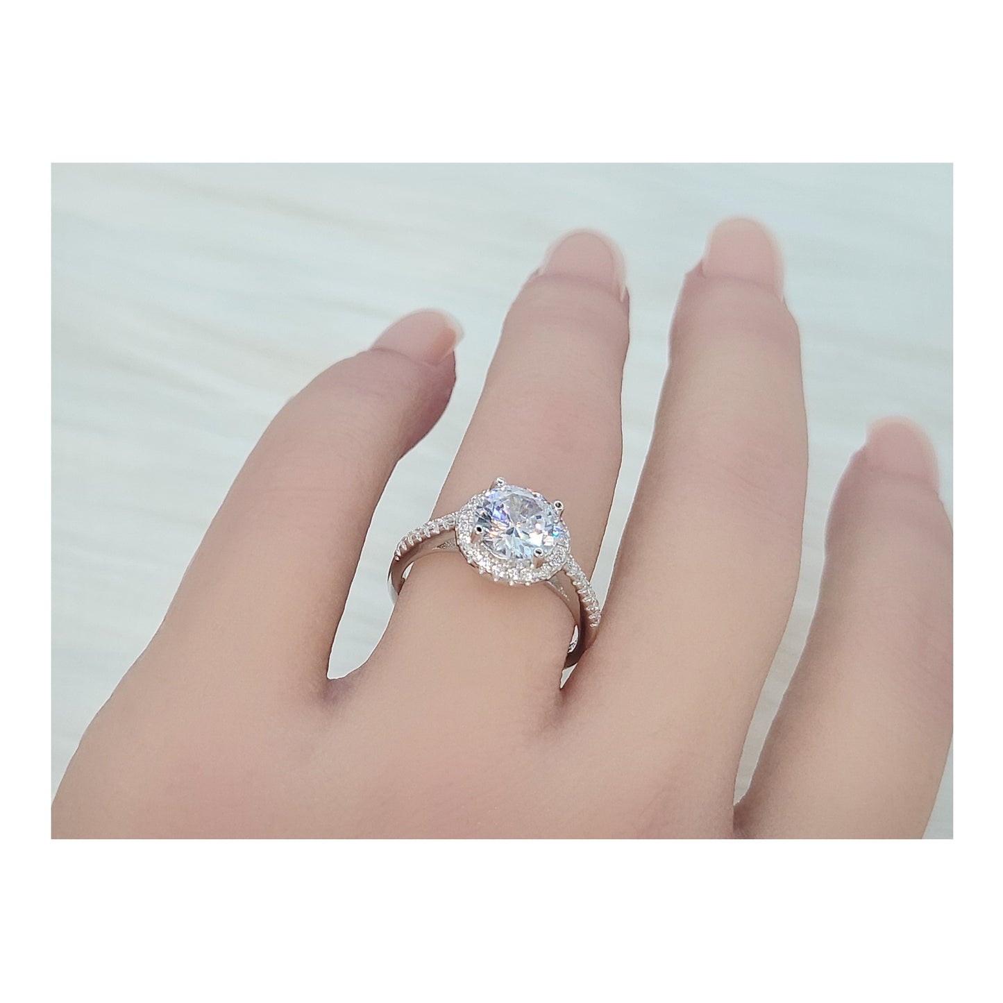 RACHEL Halo Round Cut Ring in Sterling Silver