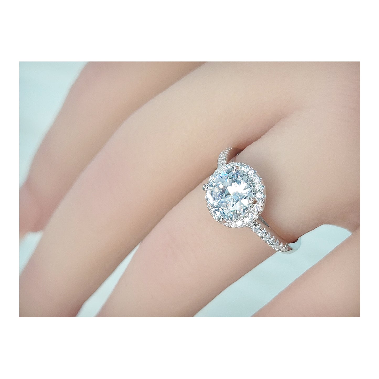 RACHEL Halo Round Cut Ring in Sterling Silver