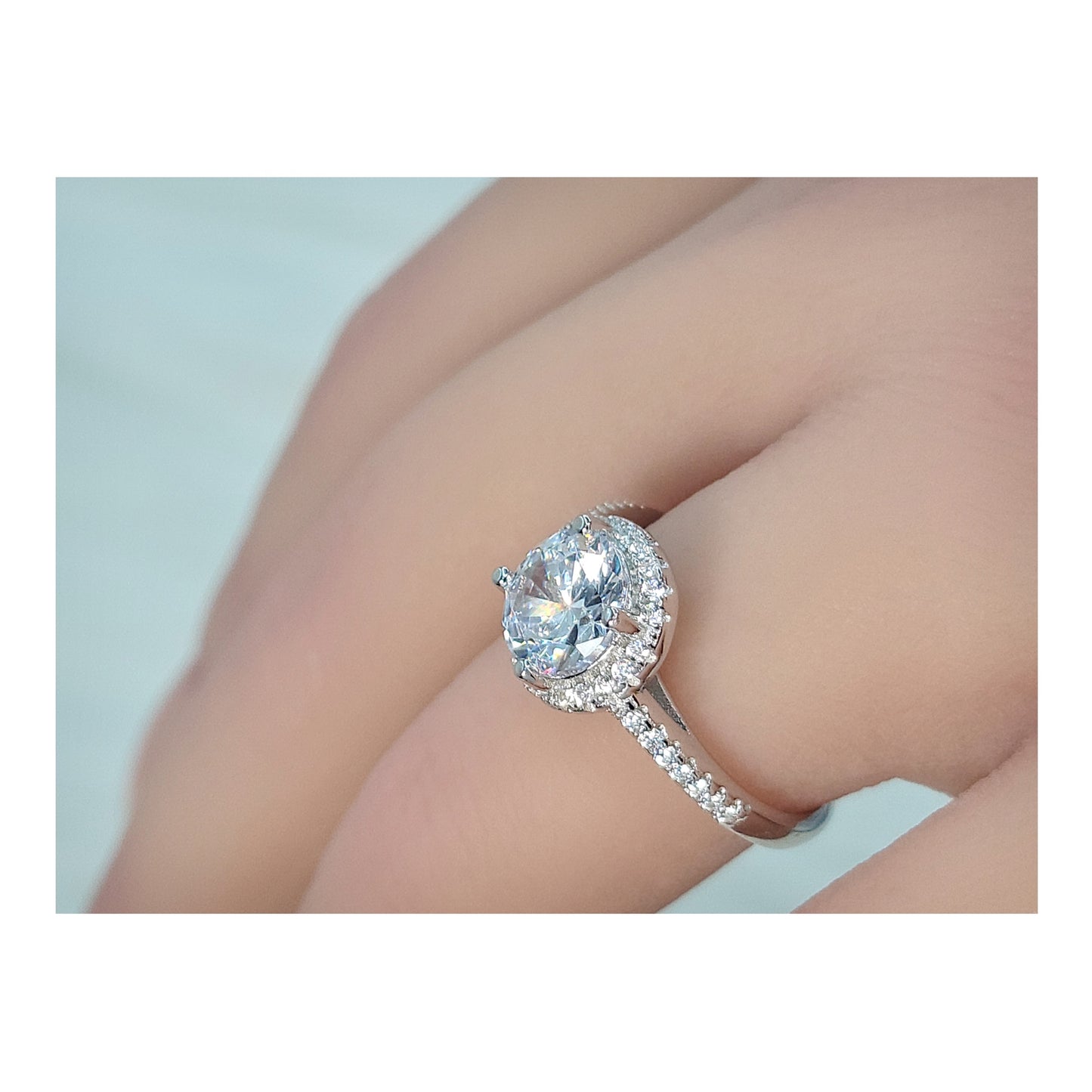 RACHEL Halo Round Cut Ring in Sterling Silver