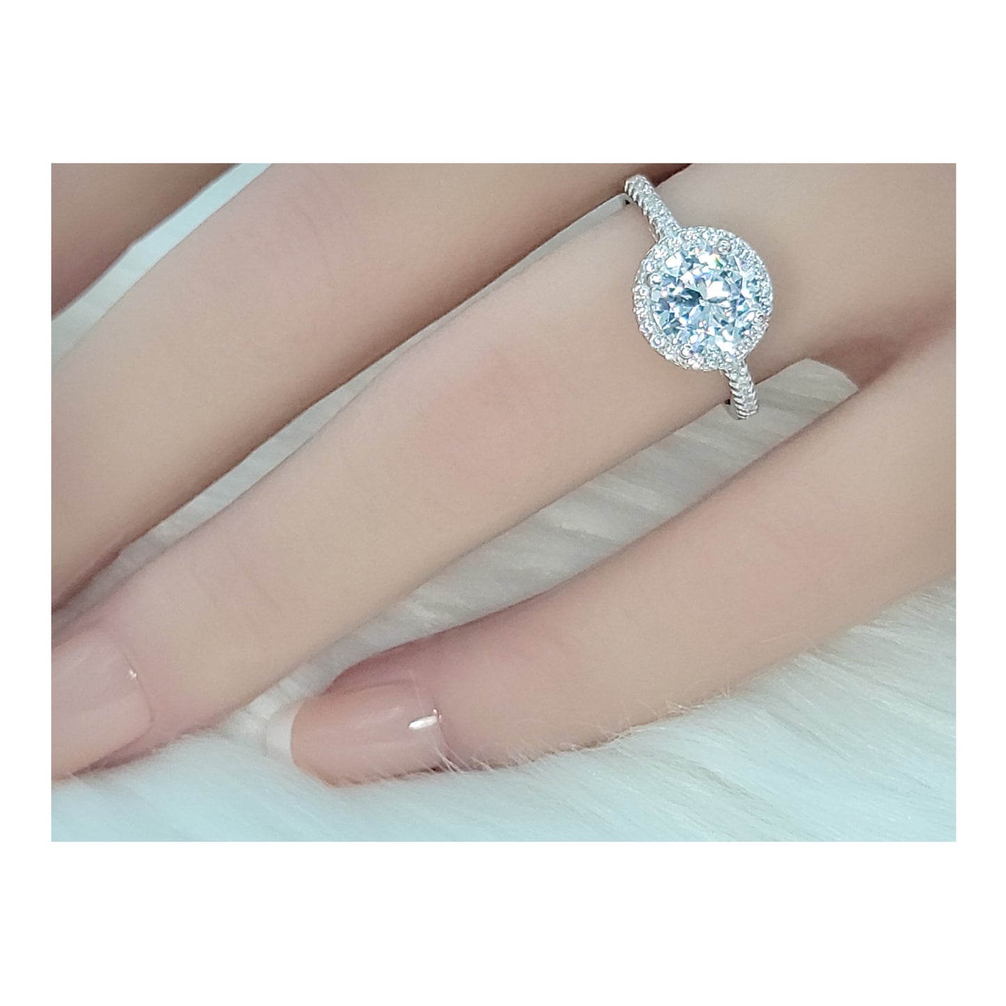 RACHEL Halo Round Cut Ring in Sterling Silver