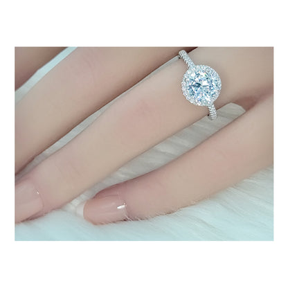 RACHEL Halo Round Cut Ring in Sterling Silver