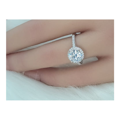 RACHEL Halo Round Cut Ring in Sterling Silver