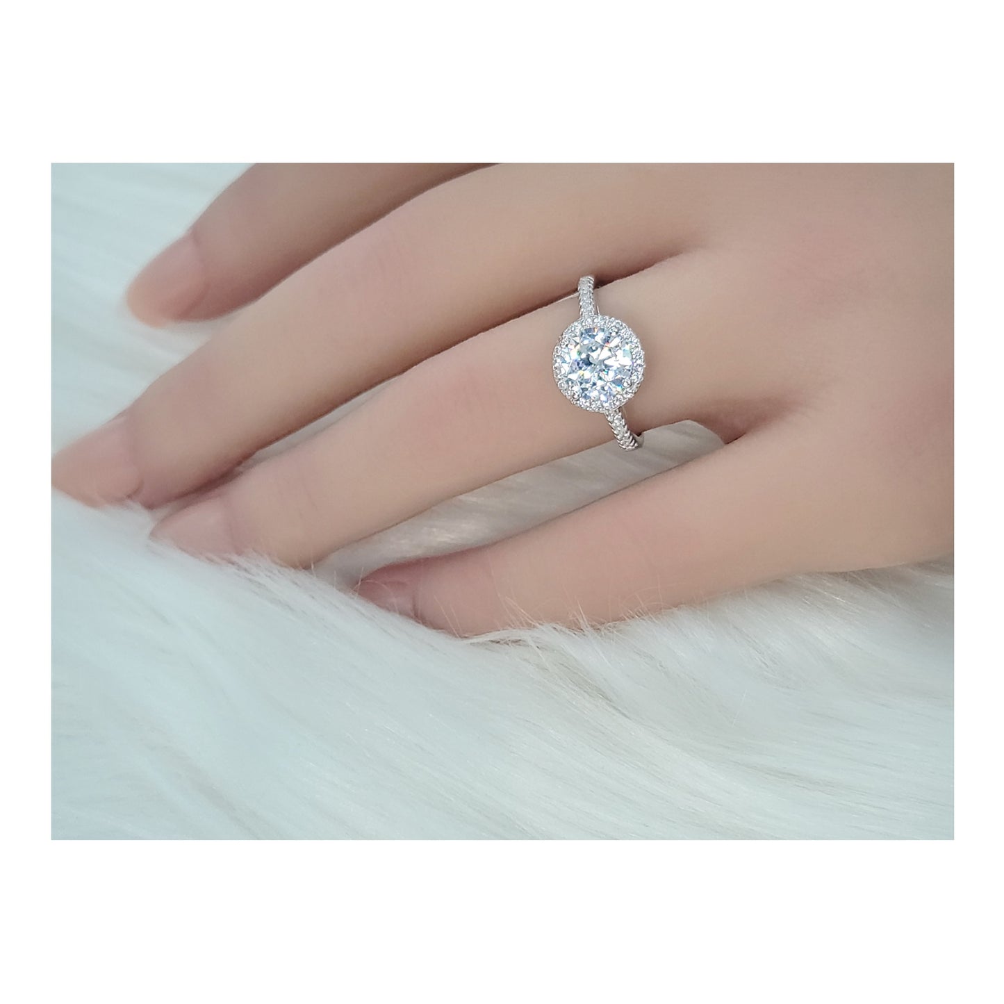 RACHEL Halo Round Cut Ring in Sterling Silver