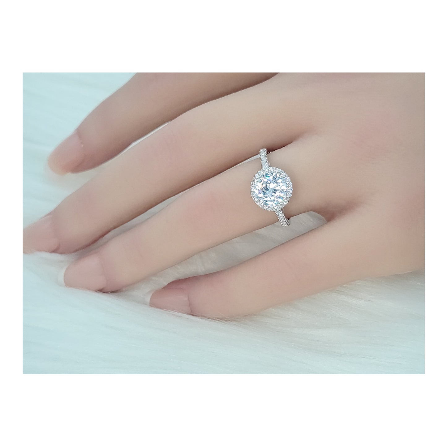 RACHEL Halo Round Cut Ring in Sterling Silver