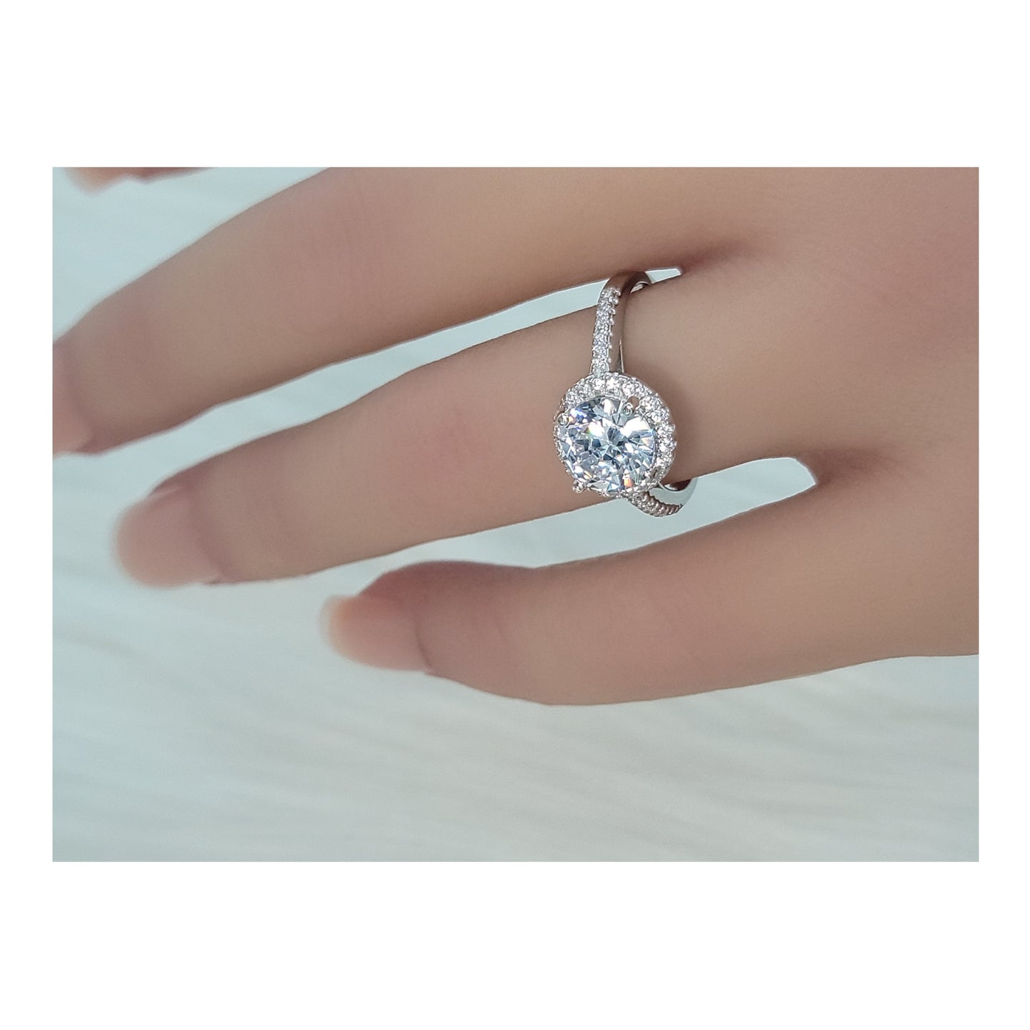 RACHEL Halo Round Cut Ring in Sterling Silver