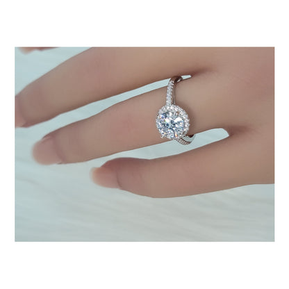 RACHEL Halo Round Cut Ring in Sterling Silver