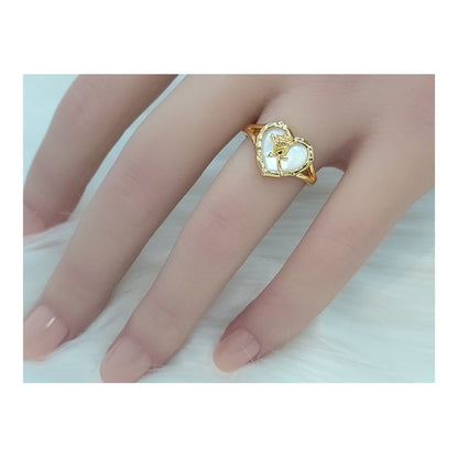 ROSE Mother-Of-Pearl Heart Ring 18K Gold Plated