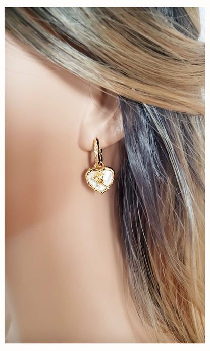 ROSE Mother-Of-Pearl Heart Earrings 18K Gold Plated