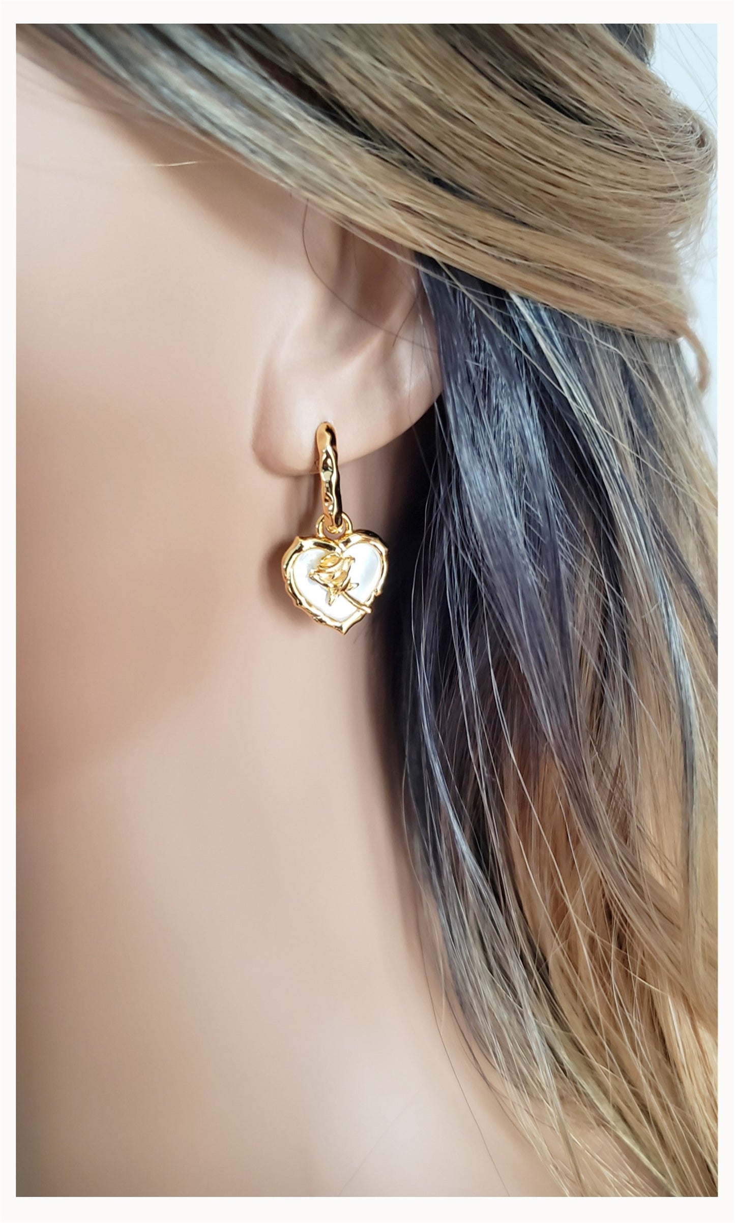 ROSE Mother-Of-Pearl Heart Earrings 18K Gold Plated