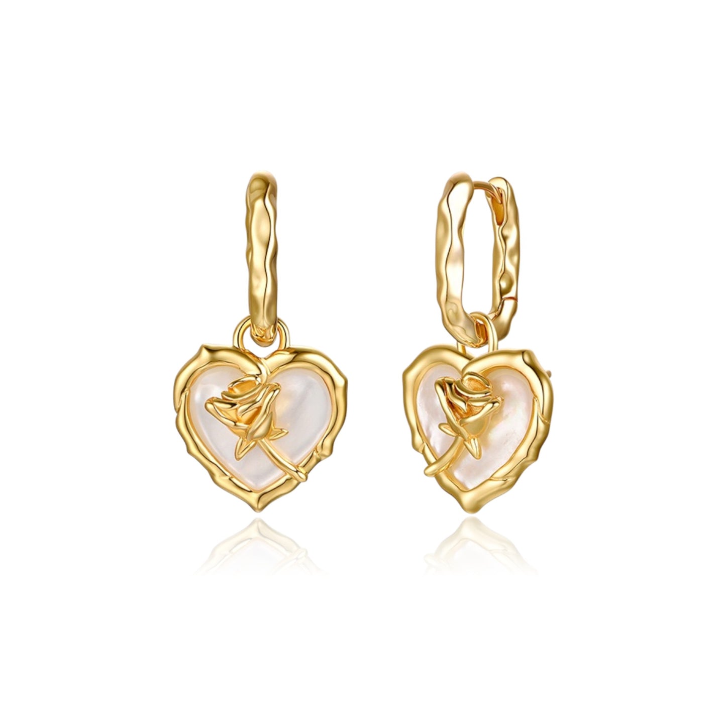 ROSE Mother-Of-Pearl Heart Earrings 18K Gold Over Sterling Silver
