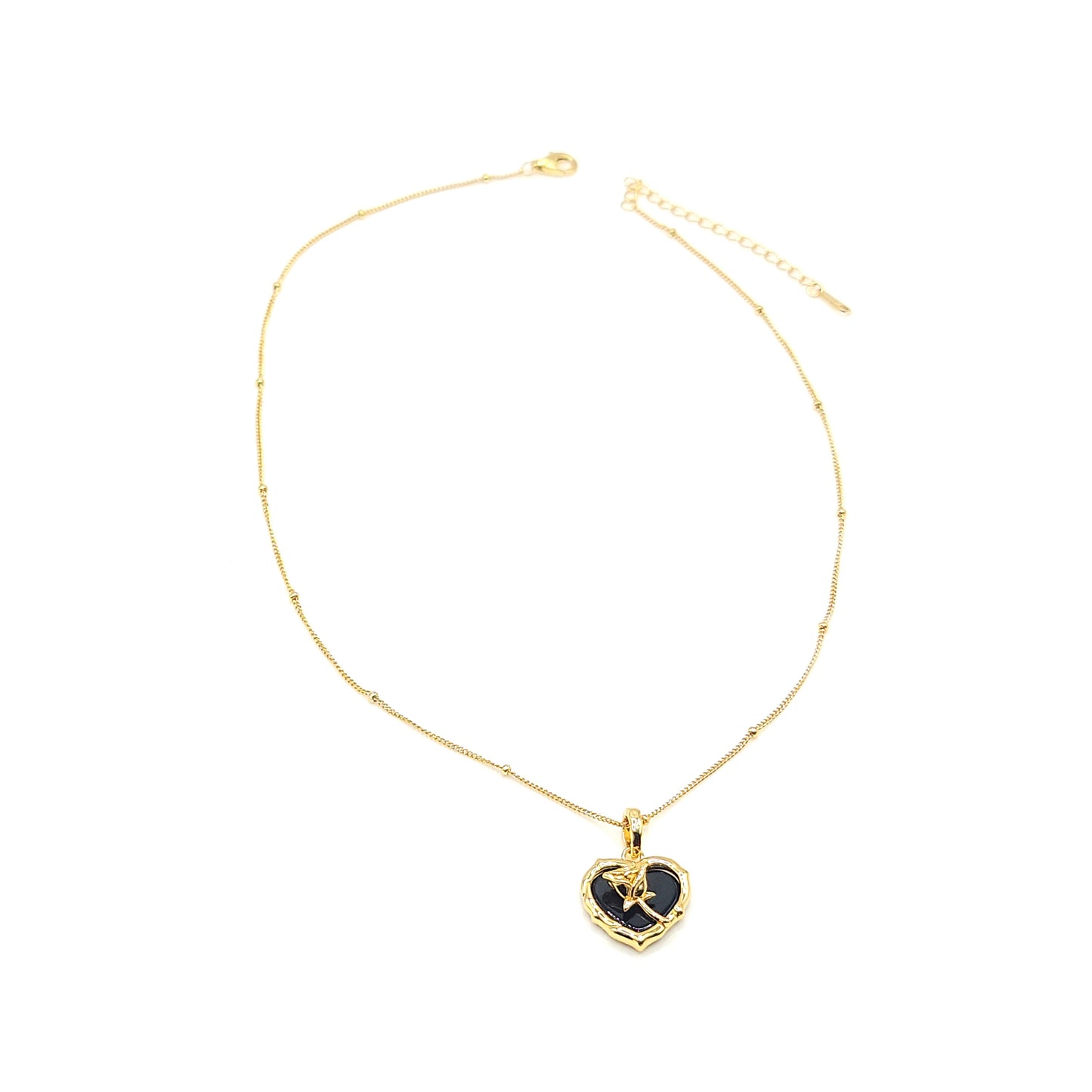 ROSE Black Onyx Heart Pendant Necklace 18K Gold Plated