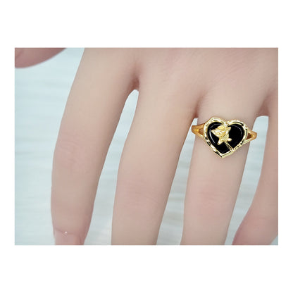 ROSE Black Onyx Heart Ring 18K Gold Plated