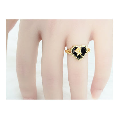 ROSE Black Onyx Heart Ring 18K Gold Plated