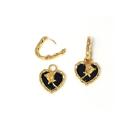 ROSE Black Onyx Heart Earrings 18K Gold Plated