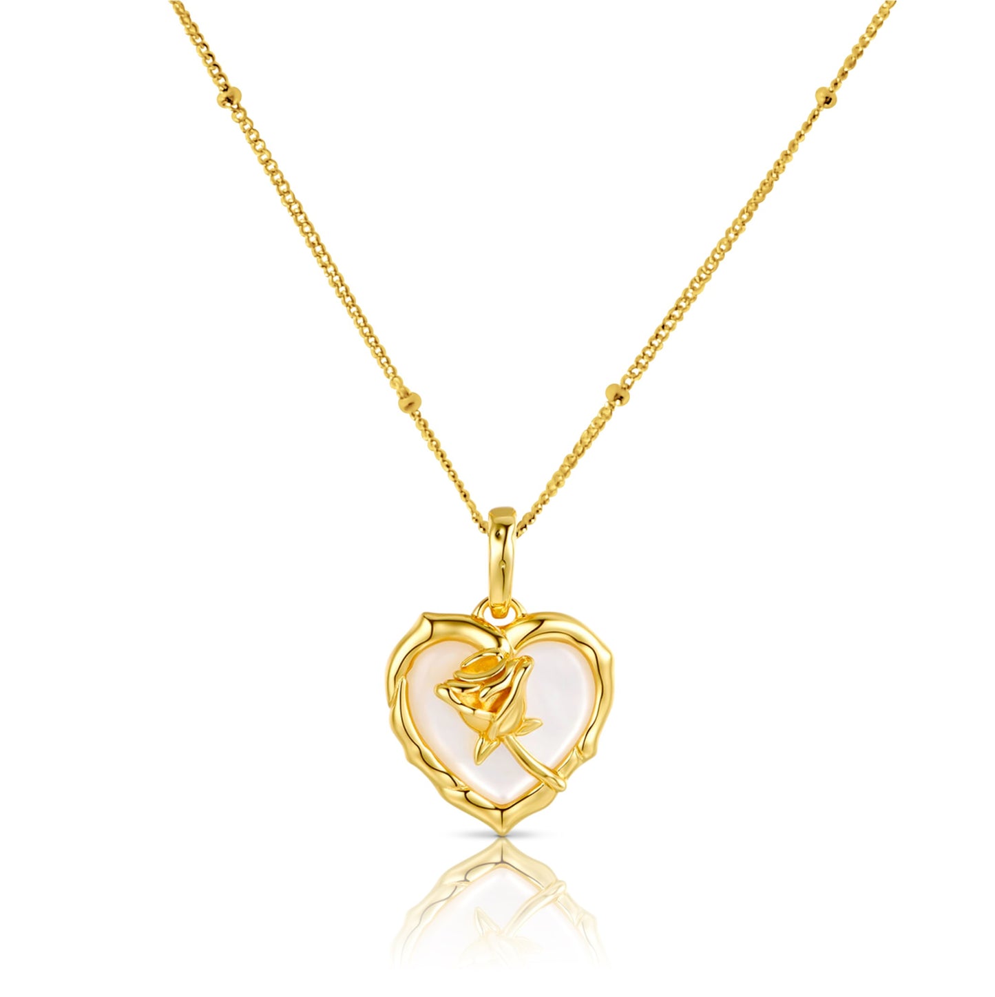 ROSE Mother-Of-Pearl Heart Necklace Pendant 18K Gold Plated