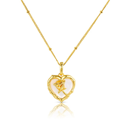 ROSE Mother-Of-Pearl Heart Necklace Pendant 18K Gold Plated