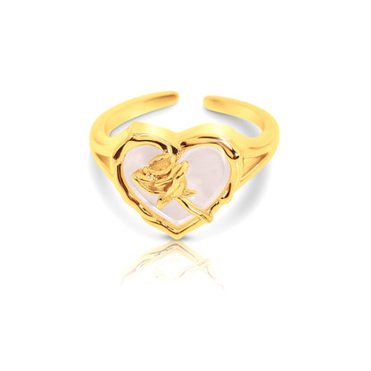 ROSE Mother-Of-Pearl Heart Ring 18K Gold Plated