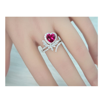 RUBEE Attractive Ruby Red Heart Cluster Ring