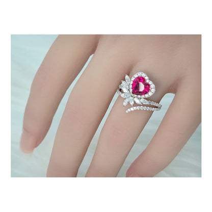 RUBEE Attractive Ruby Red Heart Cluster Ring