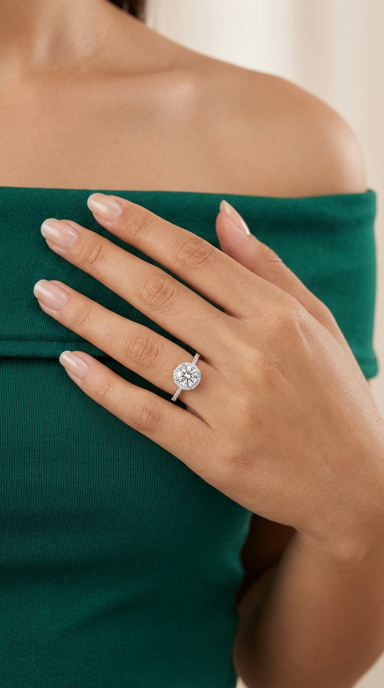 RACHEL Round Cut CZ Diamond Halo Engagement Ring
