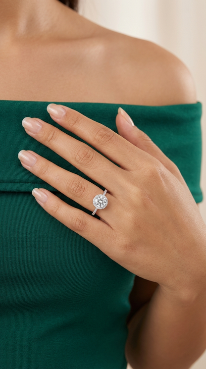 RACHEL Round Cut CZ Diamond Halo Engagement Ring