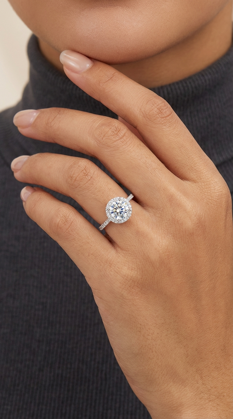 RACHEL Round Cut CZ Diamond Halo Engagement Ring