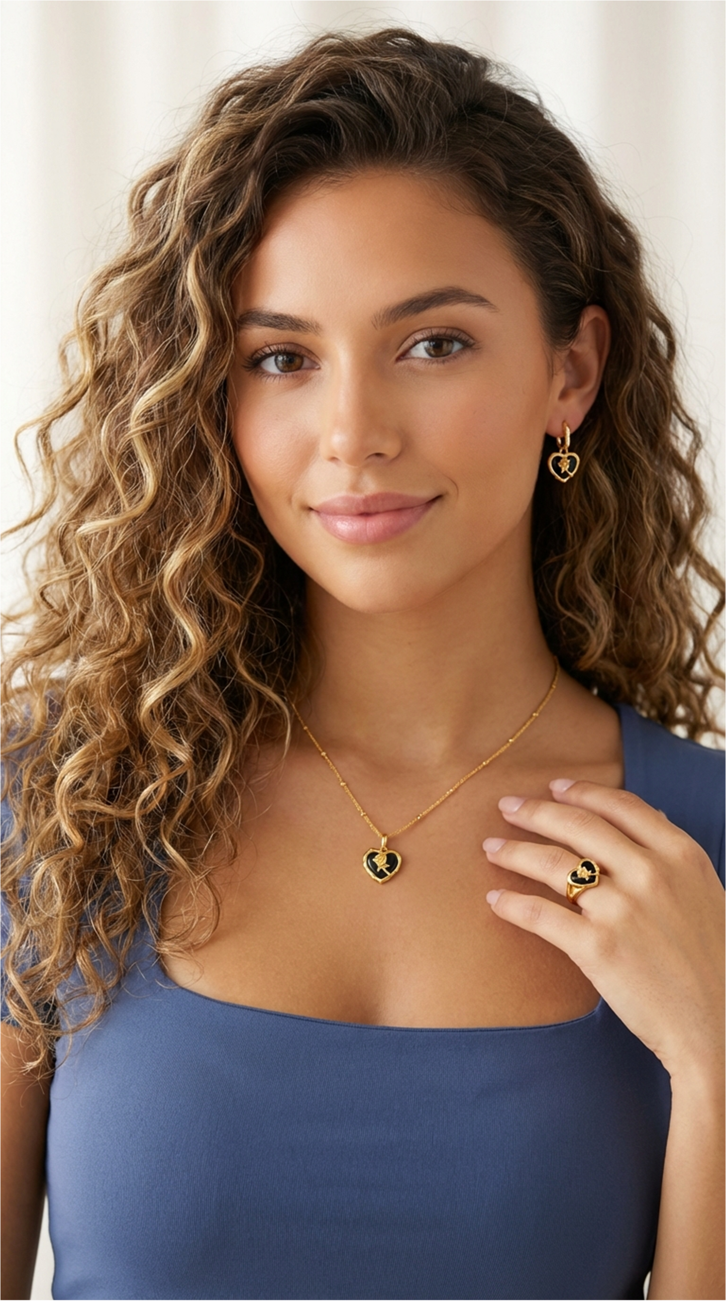 ROSE Black Onyx Heart Pendant Necklace 18K Gold Over Sterling Silver