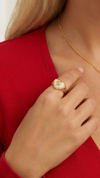 ROSE Mother-Of-Pearl Heart Ring 18K Gold Over Sterling Silver