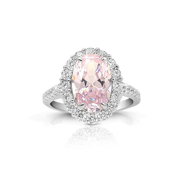 SARA Pink Oval Cut CZ Diamond Halo Engagement Ring
