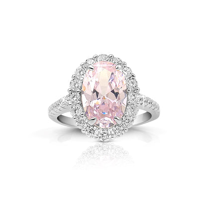 SARA Pink Oval Cut Halo Ring in Sterling Silver