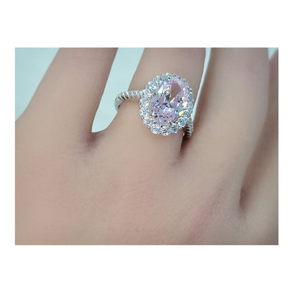 SARA Pink Oval Cut Halo Ring in Sterling Silver