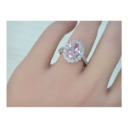 SARA Pink Oval Cut Halo Ring in Sterling Silver