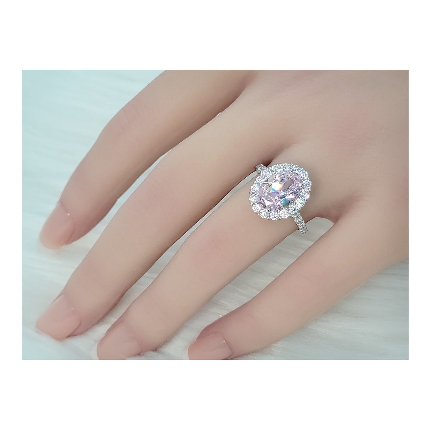 SARA Pink Oval Cut Halo Ring in Sterling Silver