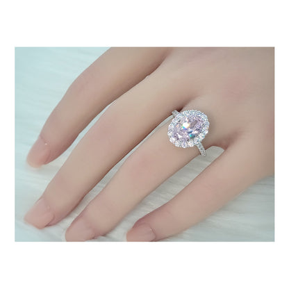SARA Pink Oval Cut Halo Ring in Sterling Silver