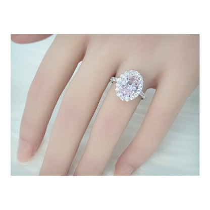 SARA Pink Oval Cut Halo Ring in Sterling Silver