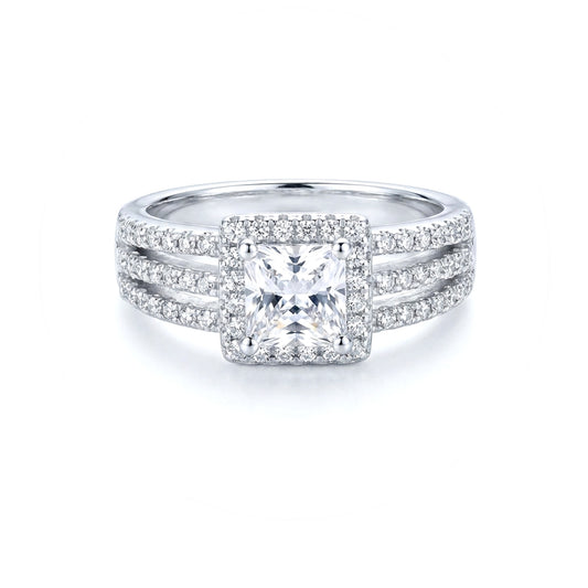 SHILOH Pave White CZ Diamond Multi-Row Ring in Rhodium Over Sterling Silver