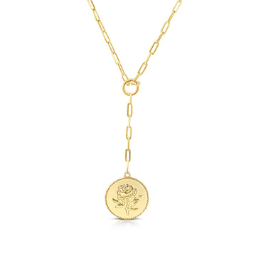 SIMONNE Rose Drop Pendant Paperclip Chain Necklace in 18K GP