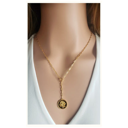 SIMONNE Rose Flower Drop Necklace 18K Gold Over Sterling Silver