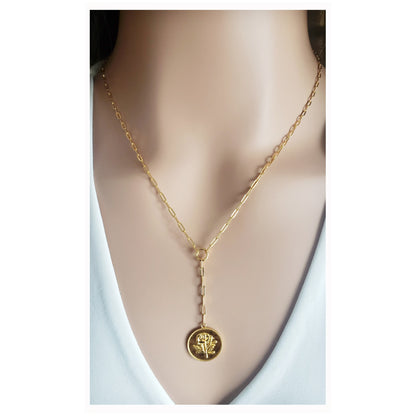 SIMONNE Rose Flower Drop Necklace 18K Gold Over Sterling Silver
