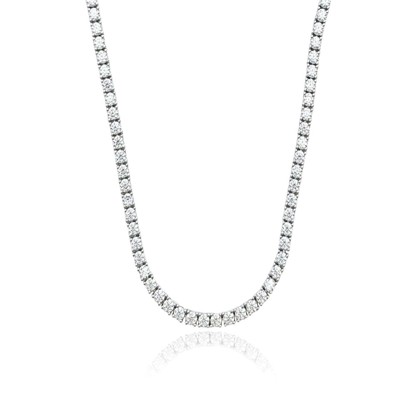 SKY 3MM Moissanite Tennis Necklace in Rhodium Over Sterling Silver