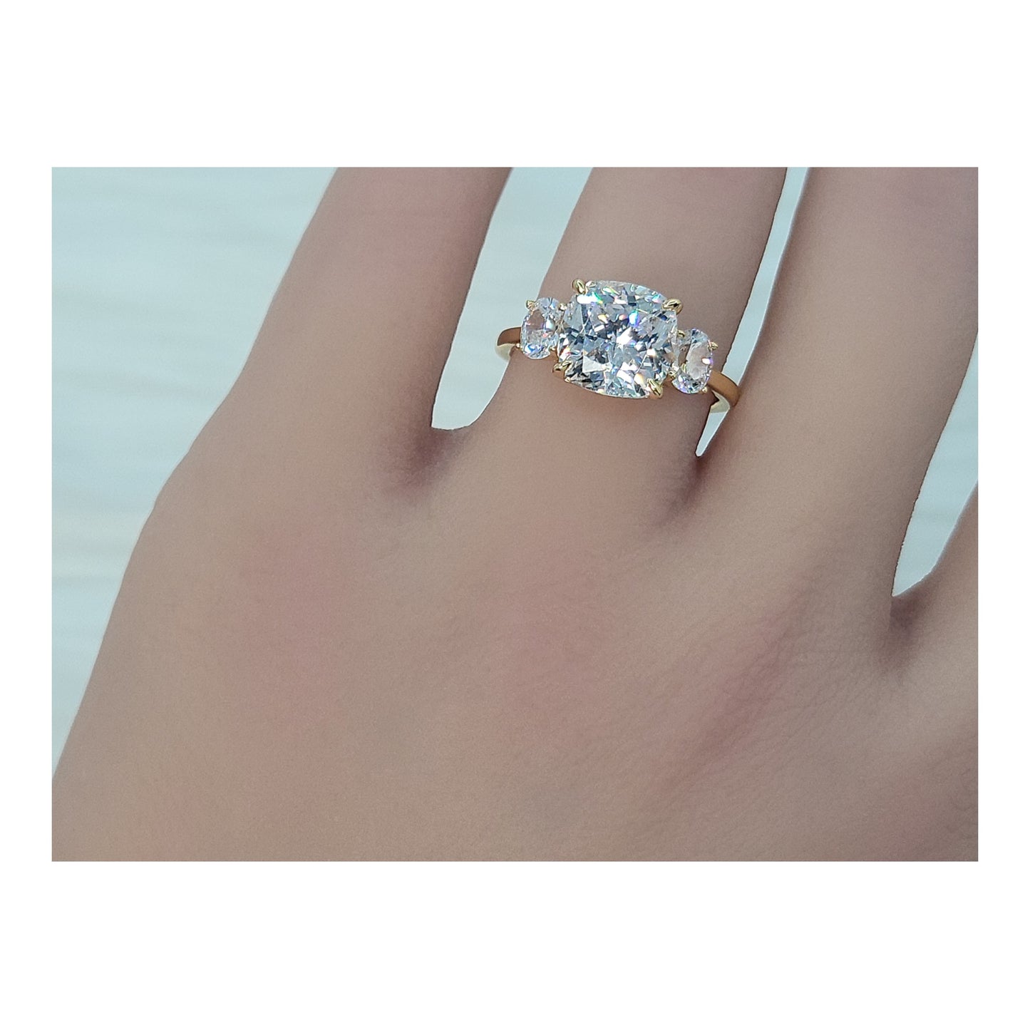 SUZIE White CZ Diamond Simulant Three Stone Ring 14K Gold Over Sterling Silver