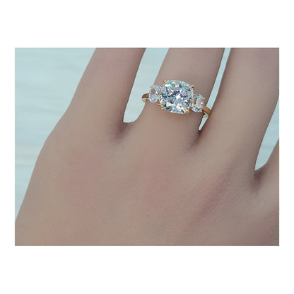 SUZIE White CZ Diamond Simulant Three Stone Ring 14K Gold Over Sterling Silver