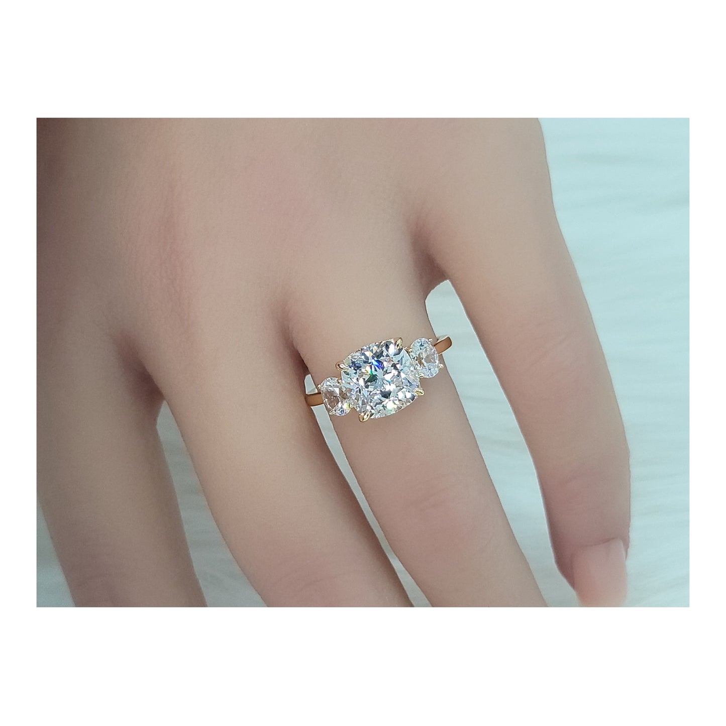 SUZIE White CZ Diamond Simulant Three Stone Ring 14K Gold Over Sterling Silver