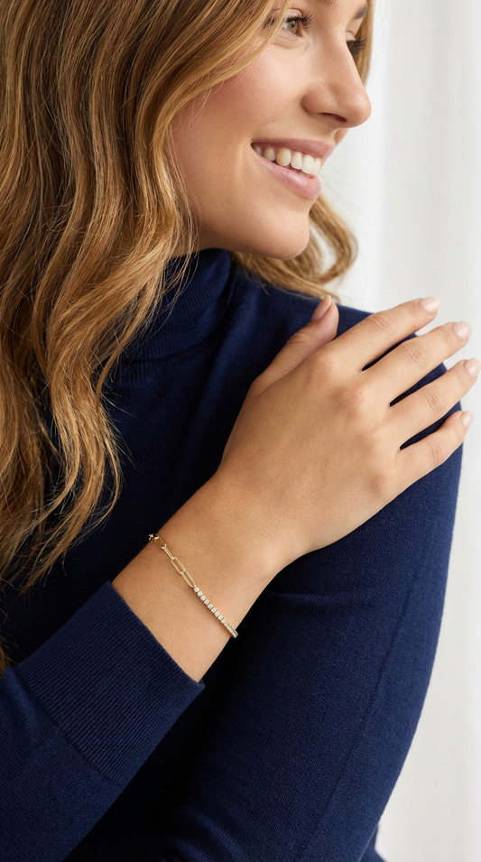 SHANNON 3MM White CZ Diamond Tennis Paperclip Bracelet 18K Gold Over Sterling Silver