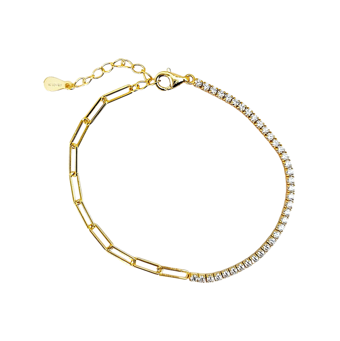 SHANNON 3MM CZ Diamond Tennis Paperclip Bracelet in 18K GP