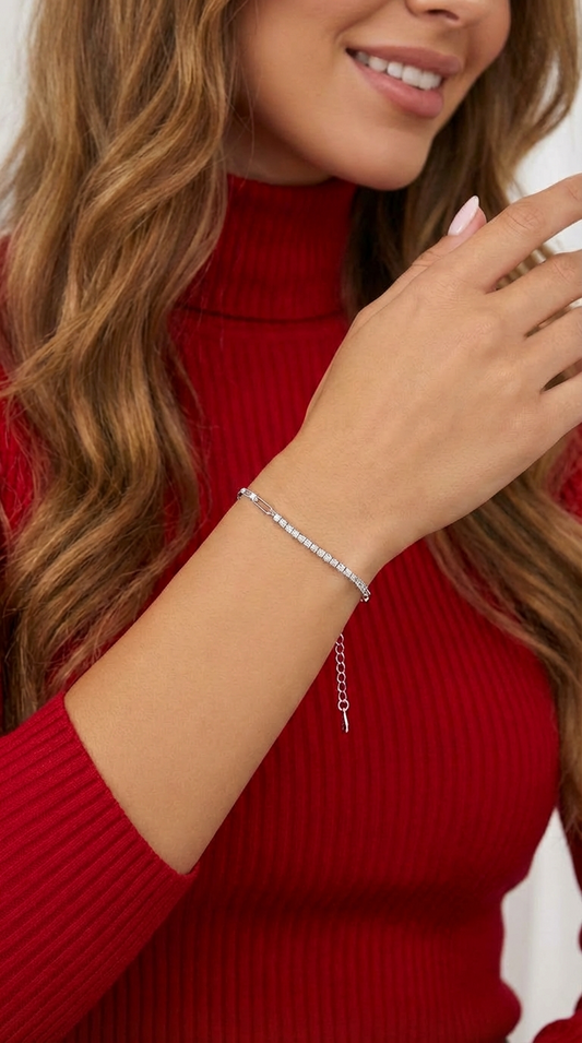 SHANNON 3MM White CZ Diamond Tennis Paperclip Bracelet in Rhodium Over Sterling Silver