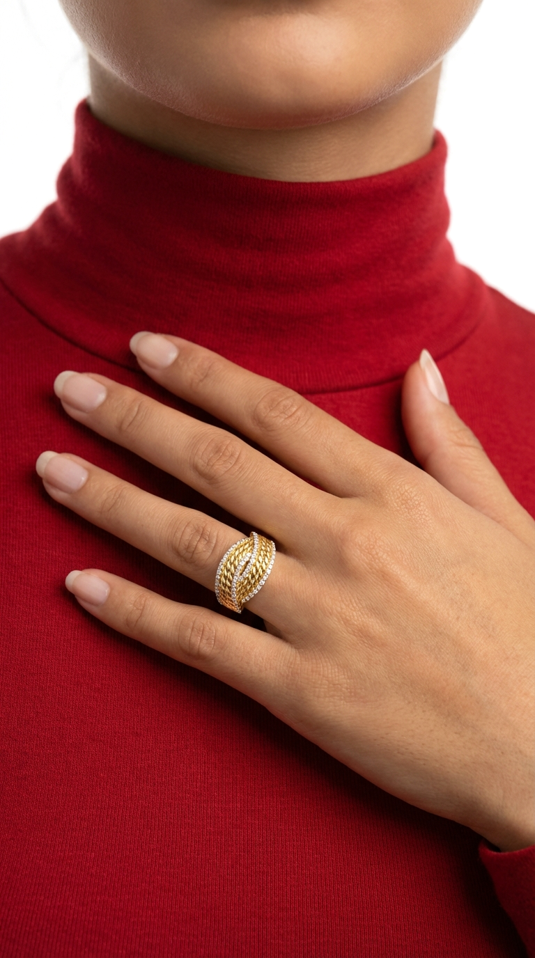 SHARON Multi-Row White CZ Diamond Band Ring 18K Gold Over Sterling Silver